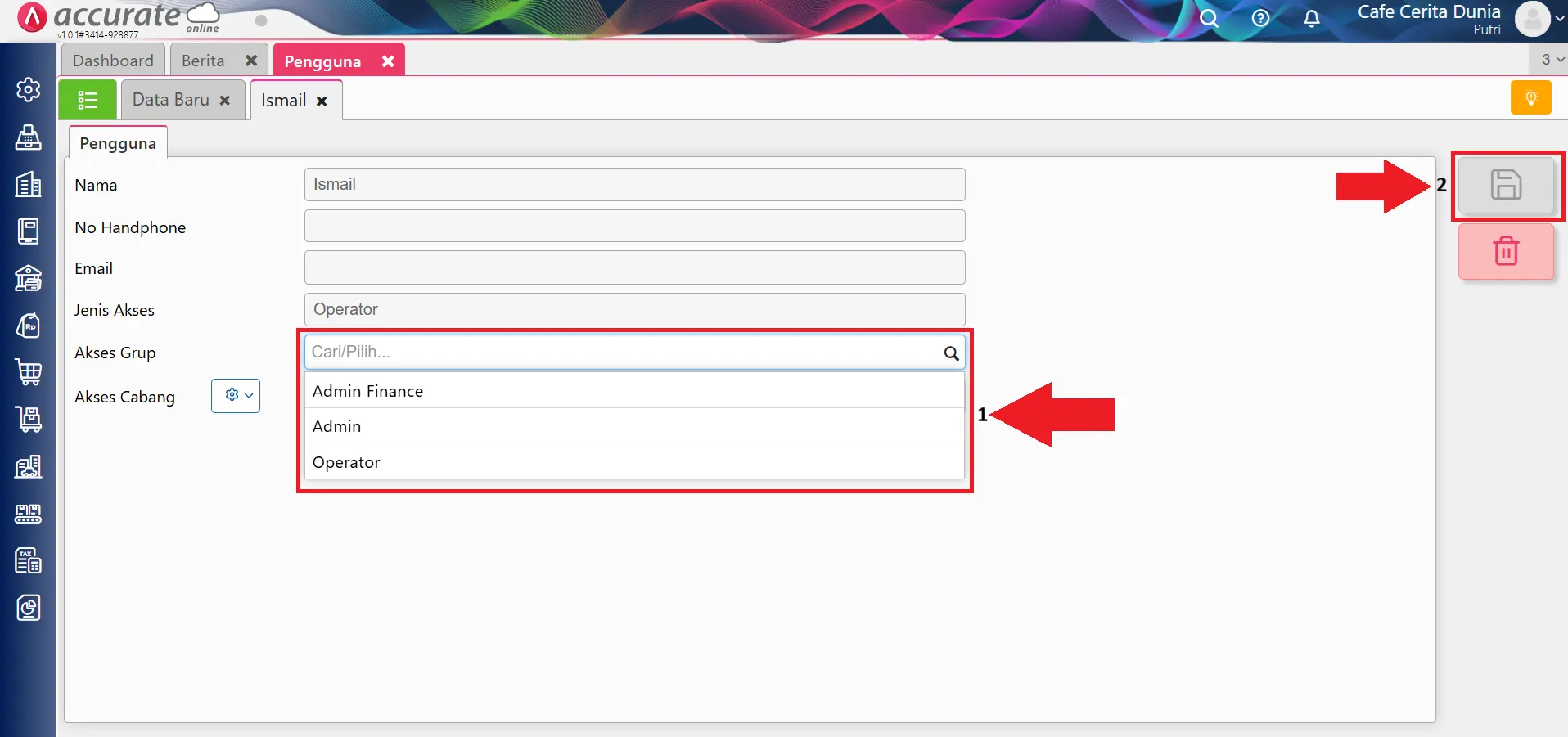 menu tidak tampil di Data Usaha operator